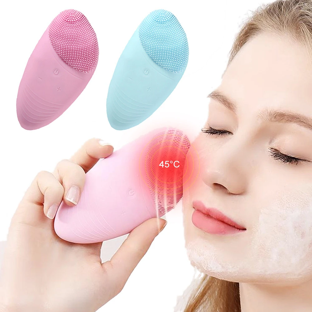 Silicone Face Cleanser Wash Brush Vibrating And Heating Function For Skin Care