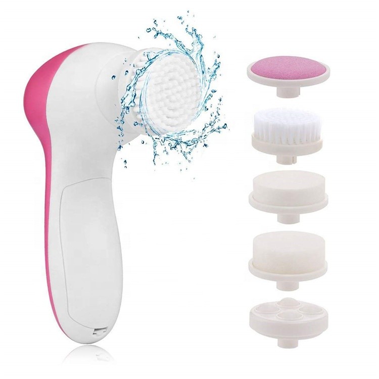 Skin Care 5 in 1 Electric Facial Brush Face Washer Rotating Face Cleaning Machine Face Cleansing Tool Washing Brush