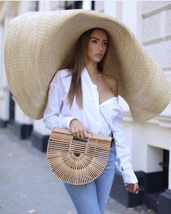 solid color fashion 80cm large Brim Sun Hat folding straw hat