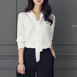 Spring Fashion Elegant Bow Shirt Long Sleeve Chiffon Blouse Tops