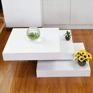 Square Rotating Coffee Table,Wood Rectangular 3 Layers Living Room Furniture