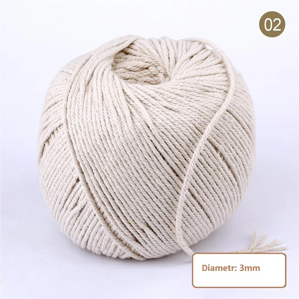 SR 3 Strand Twisted 2mm to 10mm Natural Thick Cotton Macrame Cord Rope, Cotton Twined Rope