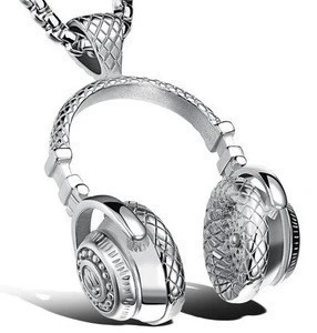 Stainless steel rock headset earphone pendants in gold silver black color