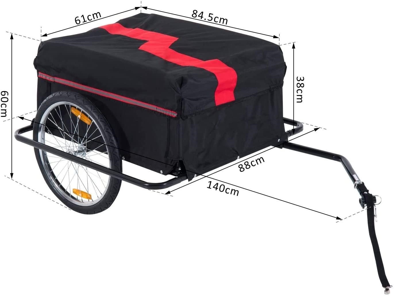 Steel Frame Bicycle Storage Carrier Trailer with Removable Cover and Hitch (Red and Black)