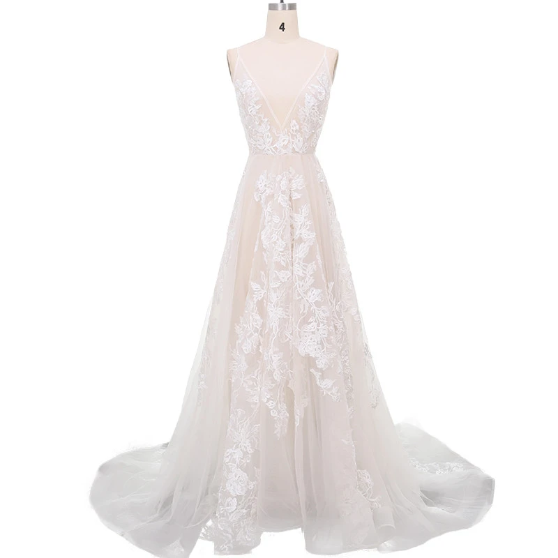 Suzhou Long Princess A-line Lace Appliques Boho Wedding Dress Bridal Gown