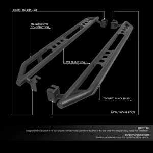 Tubular Side Steps Steel Round Hole Fit for Jeep Wrangler JL 4 Doors