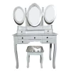Vanity Table Set Mirror Cushioned Stool Makeup Dressing Table Set with Stool Jewelry Cosmetics Organizer Dresser Writing Table
