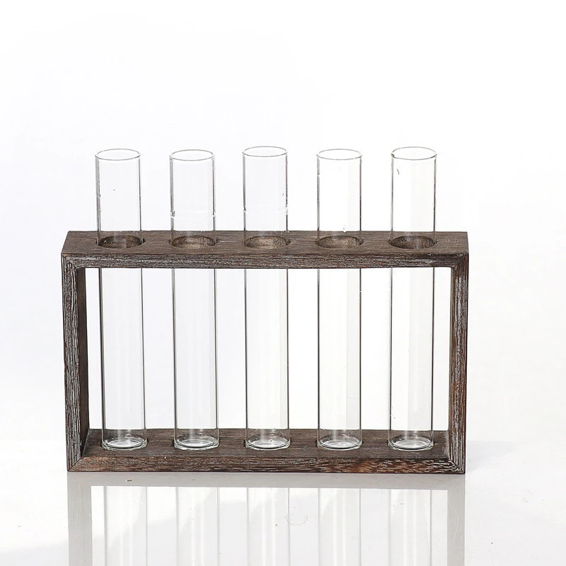 Wall Hanging Glass Planters Propagation Station Test Tube Vase Flower Pots in Vintage Wood Stand Rack with 3 Tabletop Terrarium