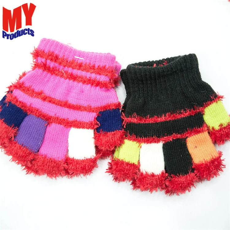 Warm baby feather yarn gloves with rope children soft gloves
