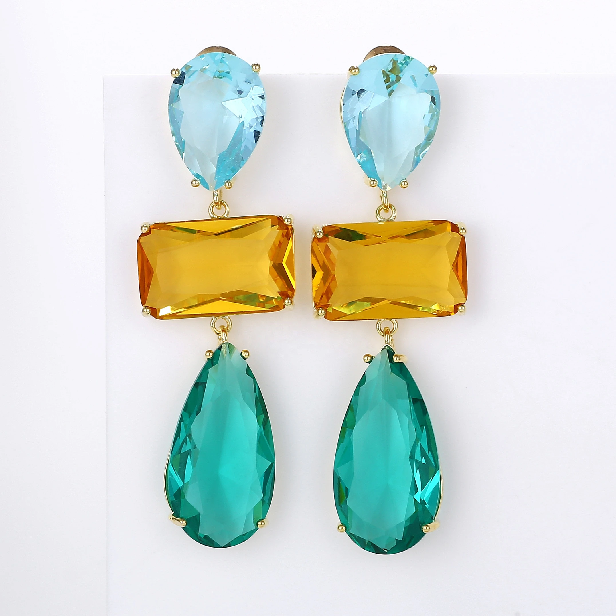 Water Drop Zircon Earrings Large Geometric Glass Beads Drop Earrings Luxury Women Wedding Charms Jewelry XIUMEIYIZU Export