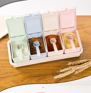 wheat straw set of 4 Spice Tools Seasoning Box