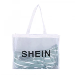 White Nylon Mesh Tote Shopping Bag Custom Logo and Size Foldable Net Bag Reusable Bag Cartoon Drawstring Bags Yu-touch 1000pcs