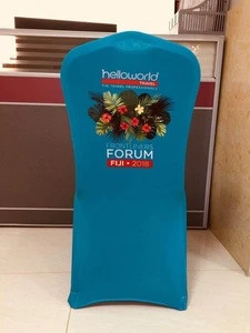 Wholesale cheap printed chair cover for hotel party polyester chair cloth with customized logo for universal spandex chair cover