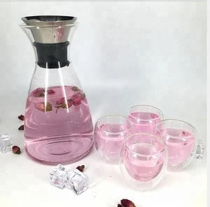 wholesale custom clear borosilicate glass tea water pitcher set with lid