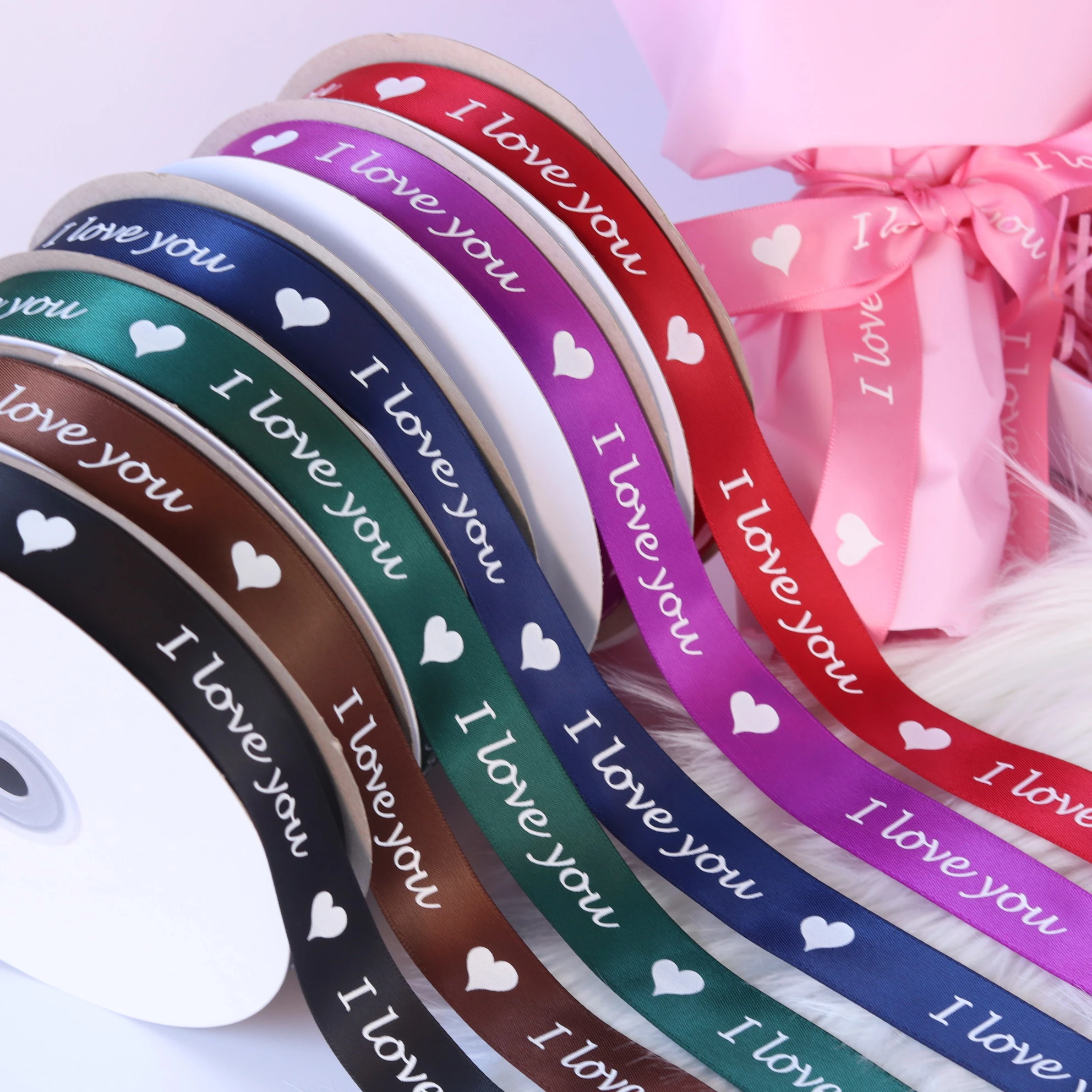 Wholesale custom printed decorative gift wrapping polyester silk satin designer ribbons roll with logo