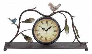 Wholesale decorative metal table clock with bird on top for home decor