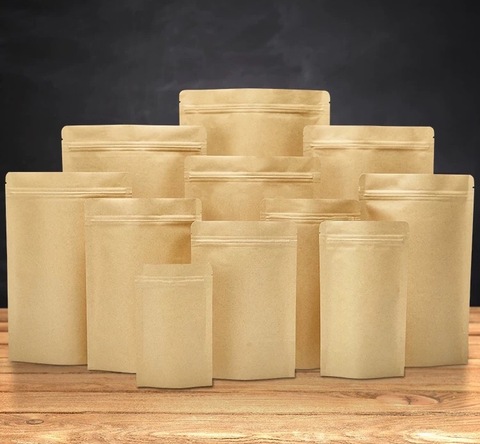 Small Supot Buy Wholesale Stock Brown Kraft Paper Stand Up Bag Food Packaging ...