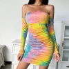 Wholesale Women Dresses Off Shoulder Tie-dye Fitted Bandage Dress