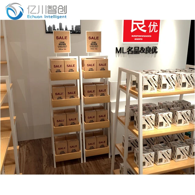 Wholesale Wood Book Display Stand Rack Stationery Makeup Store Layout Design Miniso Tienda De Muebles Gondolas For Used Stores
