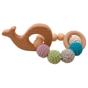 Wholesales DIY Baby Crochet Wooden Baby Teether Chewable Teething Bracelet Toy