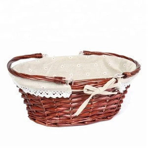 Wicker Basket Woven Picnic Basket Empty Oval Willow Large Storage Basket with Double Handles