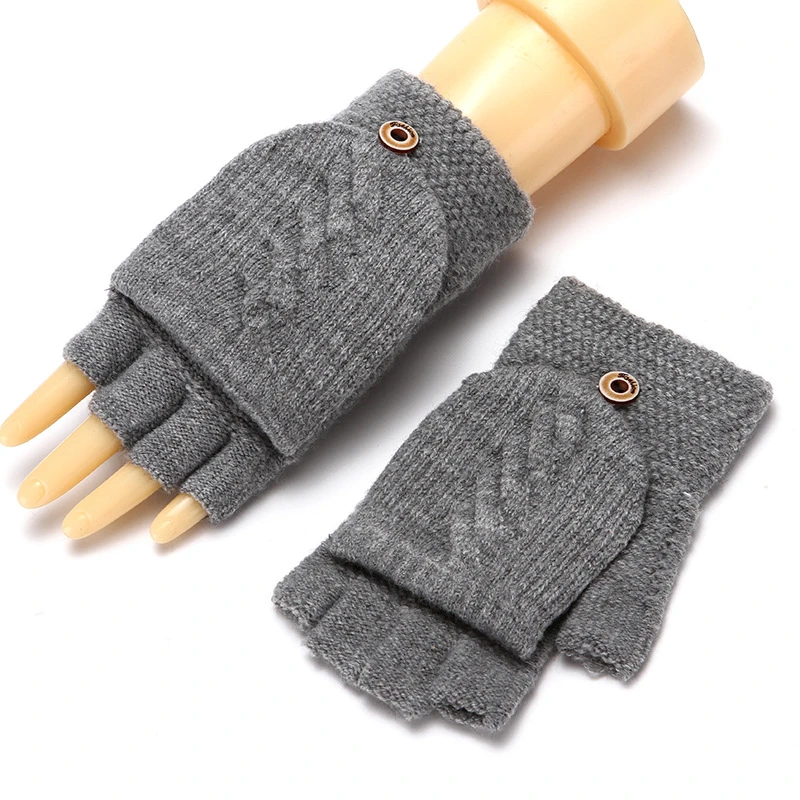 Winter outdoor gloves Half Finger flip gloves boys and girls warm mittens knitted gloves