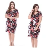 Women over sizes printed flowers dresses plus sizes polyester ladies dress with round neck