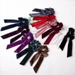 Women Velvet Hair Accessories With Bow Hair Elastics Hairbands Ties Girls Scrunchies