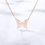 Womens Butterfly Stainless Steel Necklace Rose Gold Plated Origami Pendant Minimalist Bijoux Wholesale Jewelry