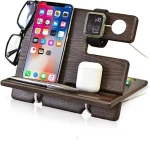 Wooden Phone Docking Station Ash Key Holder Wallet Stand Watch Organizer