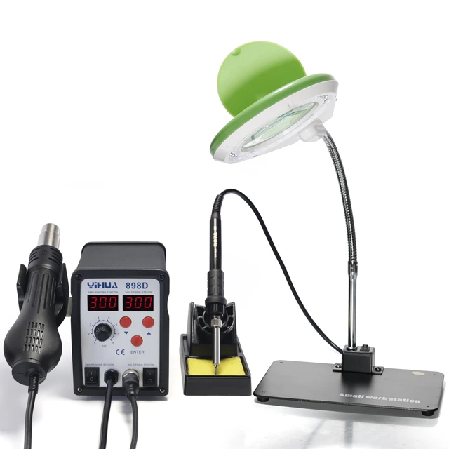 YIHUA 898D hot air repair machine bga rework soldering station with LED Magnifier Lamp