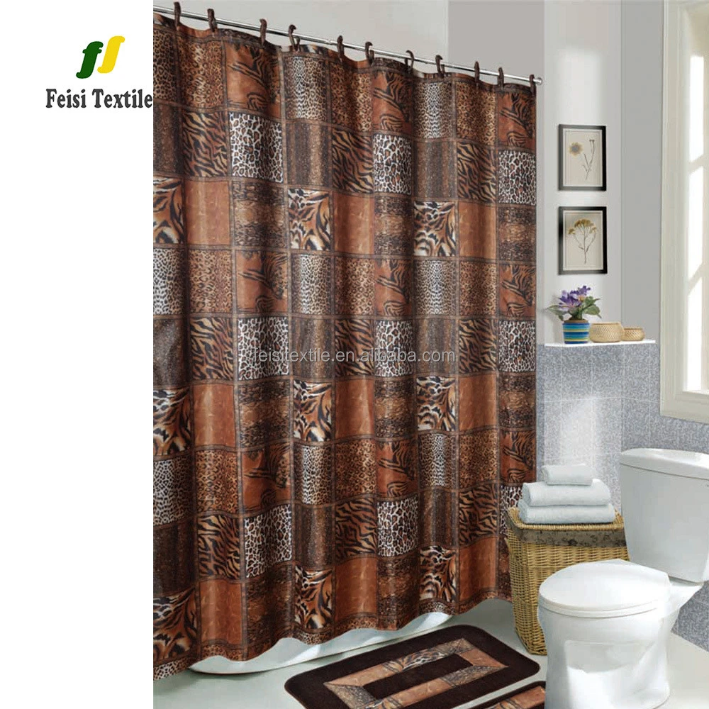 Zebra pattern leopard print hooks shower curtain for wallmart