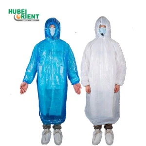 Disposable Waterproof PE Plastic Poncho Hooded Raincoat