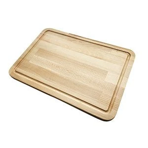 Wooden cutting board with a groove for juice.