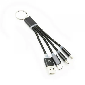 0.18m nylon fabric braided universal OEM fast charging mobile phone charging 3 in 1  USB phone Charging cable key chain