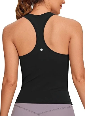 Women Stretch Slim Fit Athletic Tank Tops Racer Back Breathable Gym Yoga Shirts With Removable Chest Pads