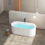 Ribbed Design CE/CUPC Acrylic White Solid Surface Freestanding Bath Tub Fluted Soaking Bathroom Modern Adults Tub