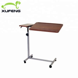 Convenient adjustable wood top rolling over bed table