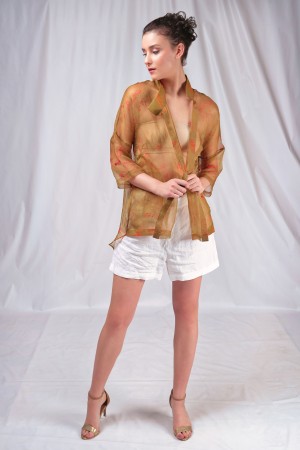 Green printed overshirt with embroidery details
