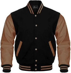 Varsity Jacket with Genuine Leather Sleeves