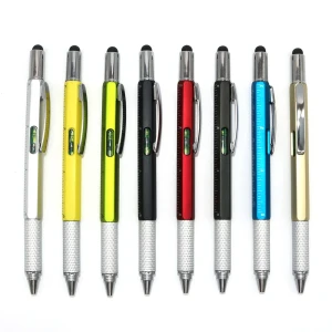 2025 multifunction 6 in 1 tool pen with ruler level Two-Head Screwdriver stylus ball pen