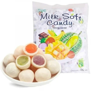 Jelly filled chewing candy ball milk flavor