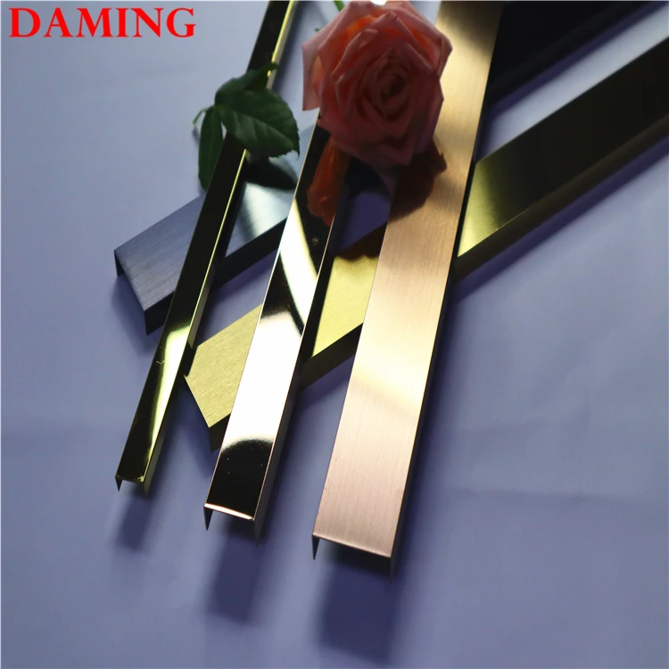 0.8mm thickness 304 stainless steel gold mirror U shaped strip trim