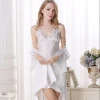 100% Pure Silk Nightgown with Robe Solid Lace Night Gown Two Piece Suit Short Slip Sleepwear
