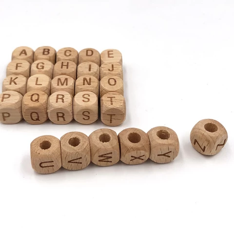 10mm 12mm wooden letter beads wooden alphabet beads cube beech wood beads for garland Childrens toys and jewelry