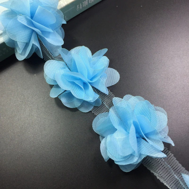 12pcs flowers 3D Chiffon Cluster Flowers Lace Dress Decoration Lace Fabric Applique Trimming Sewing Supplies
