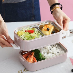 1.6L custom printed potluck natural leakproof wheat straw fiber lunch box with bamboo lid for adult