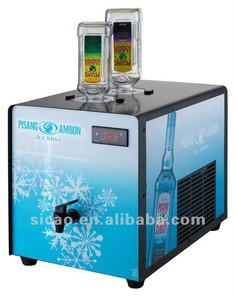 2 Bottle Bar Liquor Chiller Showcase with 1 Tap and LED light, Cold Liquor Bar Vending Freezer For Whisky Brandy Rum Tequila Gin