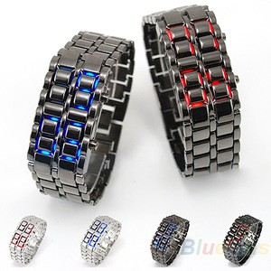 2016 New Fashion Men Women Lava Iron Samurai Metal LED watch Faceless Bracelet Watch Wristwatch