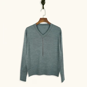 2021 ladies merino wool plain sweater custom oversized V-neck designer chain new Chinese style womens sweaters